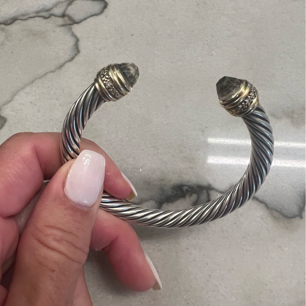 David Yurman Smoky Quartz 7mm Cable Bracelet with 18 ct gold and pave diamonds